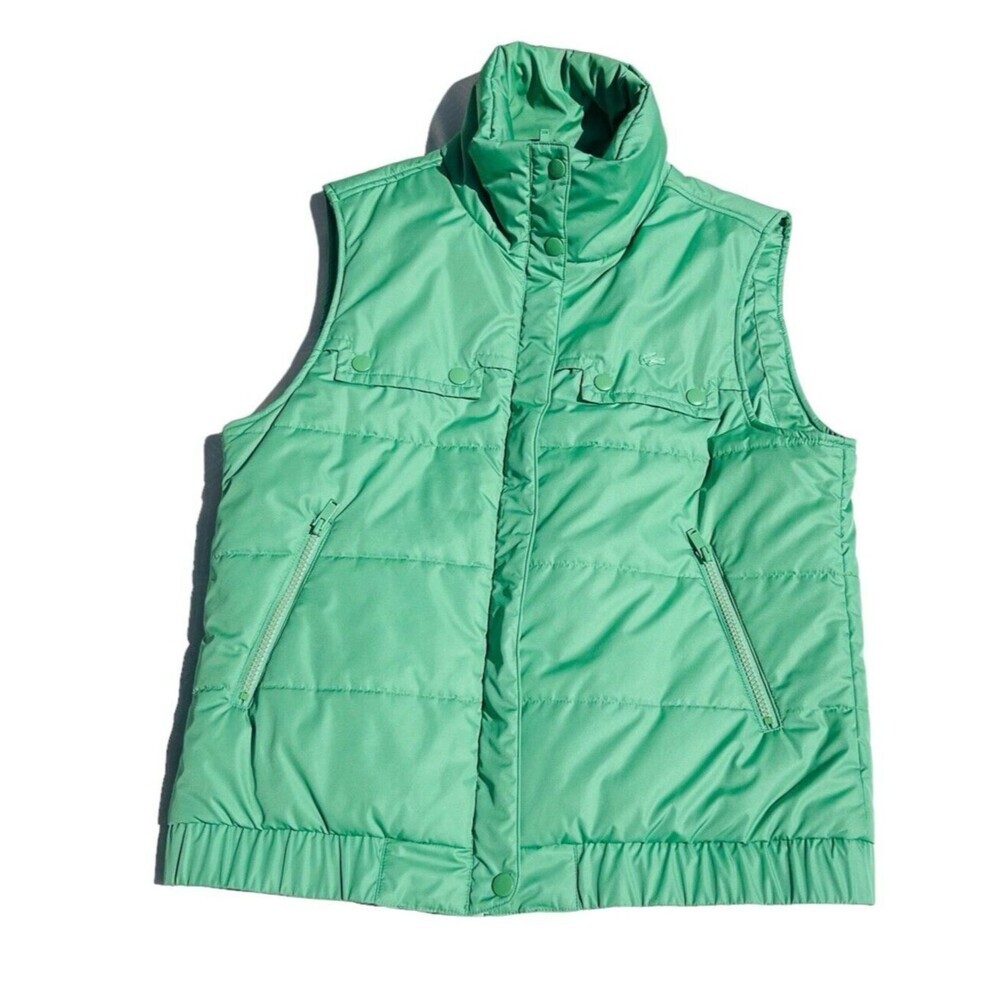 Lacoste Puffer Vest Green Sz 42 Zip Pockets Full Zip Collar Outdoor Casual